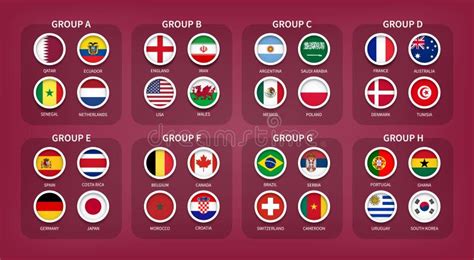 qatar fifa world cup soccer tournament 2022 32 teams final draw groups with country flag stock
