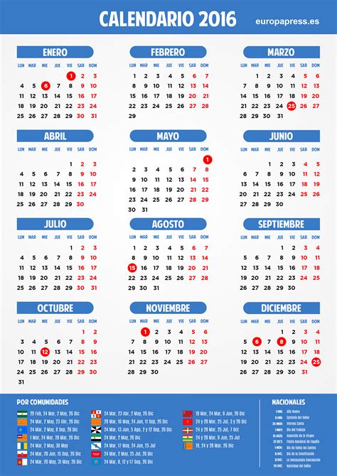 Calendario Laboral 2016 Semana Santa Puentes Y Días Festivos