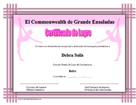 Certificado De Logro En Ballet Certificados Ballet Logros