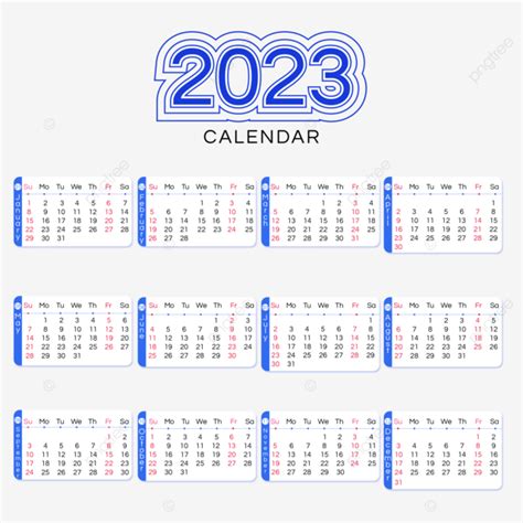 Gambar Garis Kalender 2023 Sederhana Berwarna Biru Dua Ribu Dua Puluh
