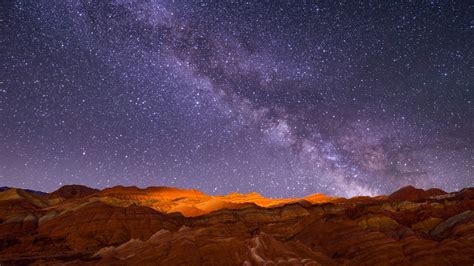 Red Rock Mountain Night Starry Sky Landscape Preview