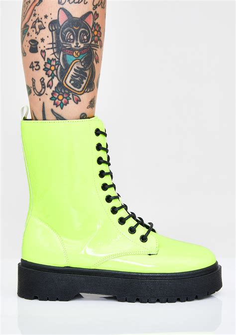 Neon Yellow Combat Boots Dolls Kill Studded Combat Boots Boots