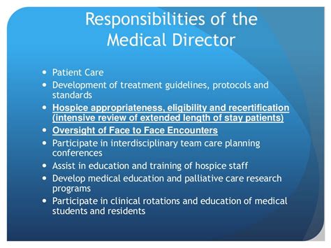 Medical Director Responsibilities And Hospice Eligibility And Recerti
