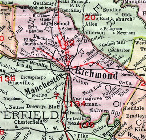 Henrico County Virginia Map 1911 Rand Mcnally Richmond Highland