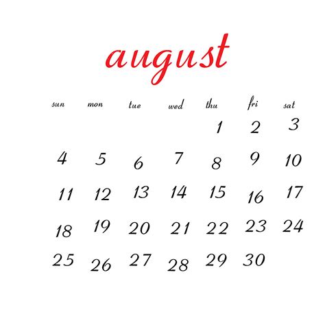 August 2019 Calendar Calendar Clean White Png And Vector With