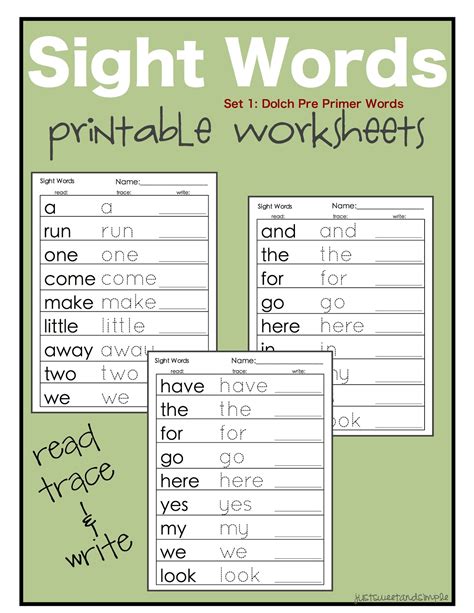 List Of Kindergarten Sight Words Printable