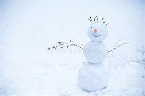 Smiling Snowman Standing In The Snow Stock Image Image Of Frost
