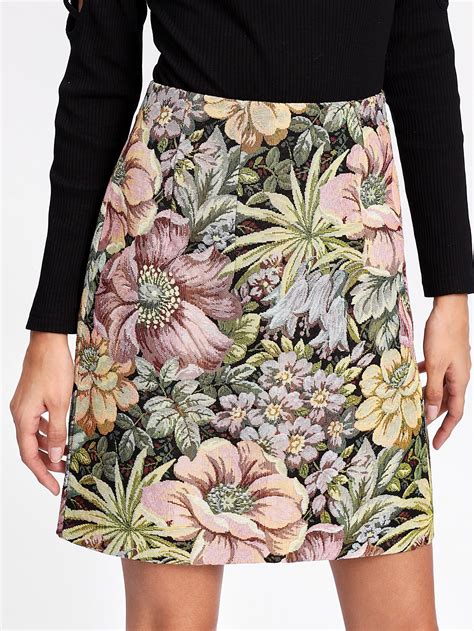 Shein Zipper Back Jacquard Skirt Jacquard Skirt Fashion Fashion Bottoms