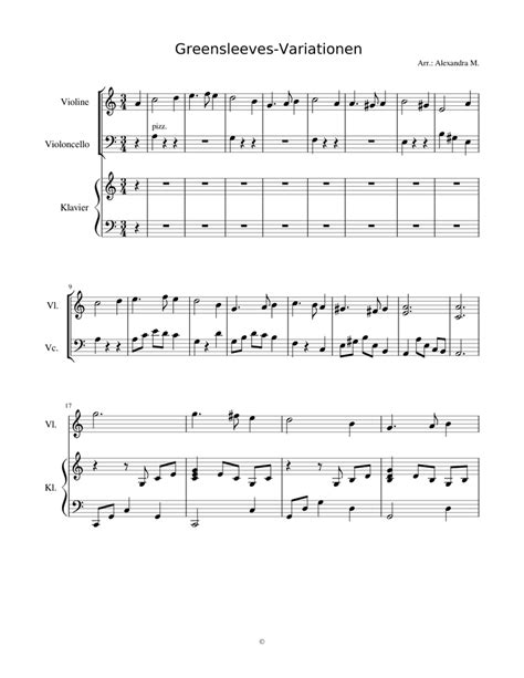 Music notation created and shared online with flat. Greensleeves Variationen Sheet music for Piano, Violin, Cello (Mixed Trio) | Musescore.com