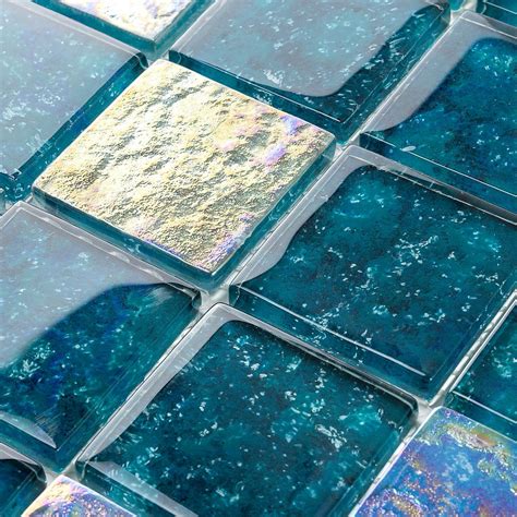 Laguna Iridescent Aquamarine 2x2 Glass Tile