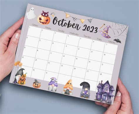 Editable October 2023 Calendar Happy Halloween Pretty Ghost Etsy