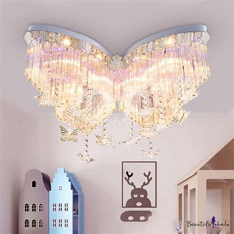 Butterfly Led Chandelier Girls Bedroom Hanging Crystal Flush Mount