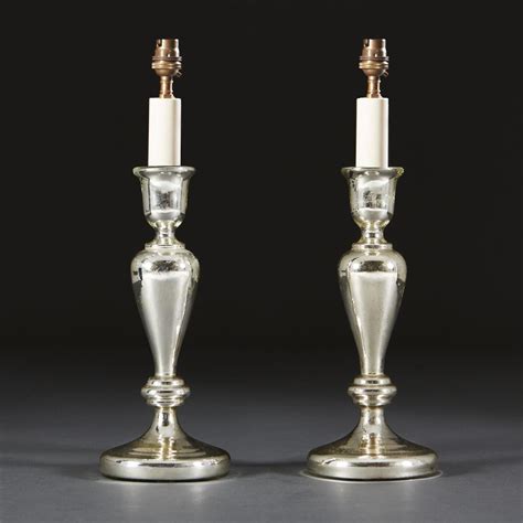 A Pair Of Mercury Glass Candlesticks As Lamps Bada