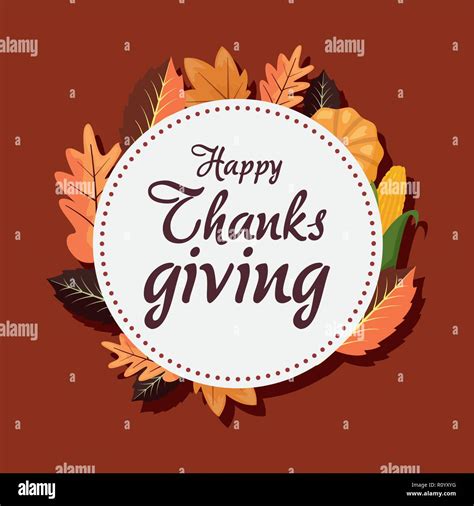 Happy Thanksgiving Stickers Sign Leaves Decoration Vector Illustration