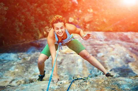 Female Rock Climber Stock Image Image Of Mountain Rock 64032673