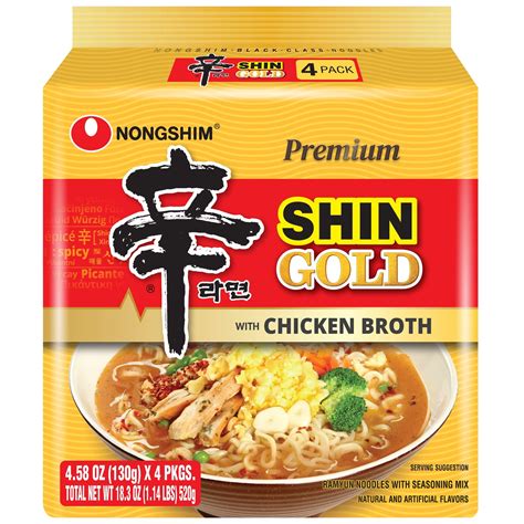 Nongshim Shin Gold Spicy Chicken Broth Ramyun Premium Ramen Noodle Soup Pack 4 58oz X 4 Count