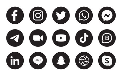 Set Of Round Social Media Icon In Black Background Vector Art At Vecteezy