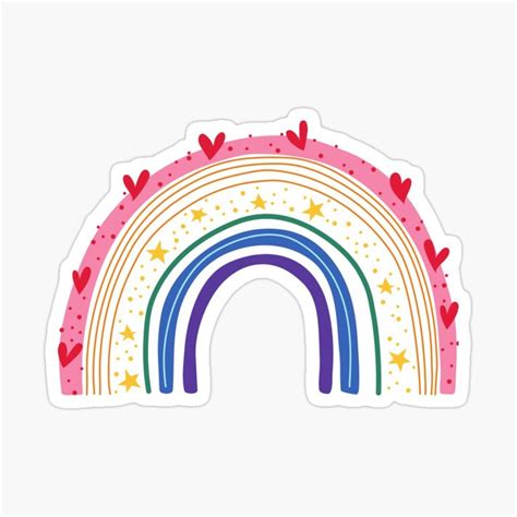 Organic Rainbow With Hearts And Stars Sticker By Stickyfun Rainbow