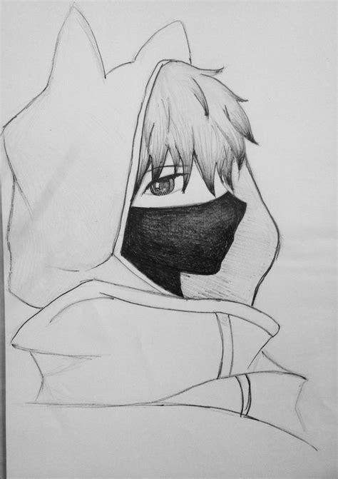 Hoodie Face Mask How To Draw Anime Characters Black And White Pencil