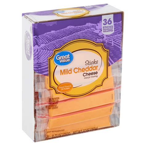 Great Value Sticks Mild Cheddar Cheese 075 Oz 36 Count