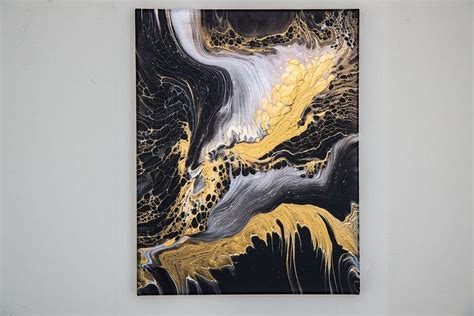 Black And White Gold Acrylic Pour Acrylic Pouring Pouring Art Art