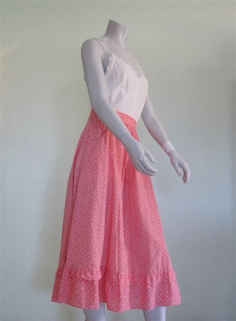 70s Prairie Skirt Vintage Peach Calico Skirt With Ruffled Etsy