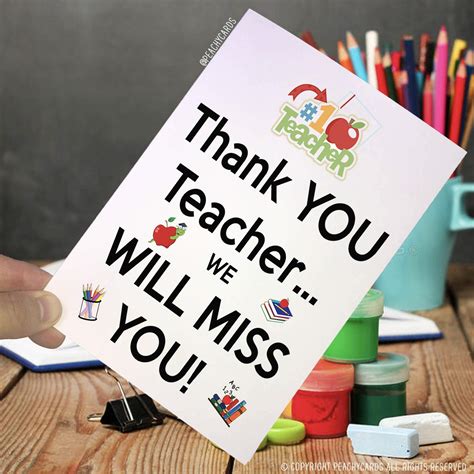 Buy Teacher Cards Thank You Teacher We Will Miss You Teaching
