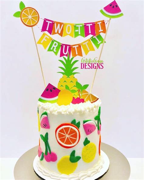 Two Tti Frutti Cake Bunting Topper With Fruit Cake Topper 2 Etsy