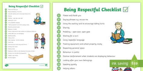 Being Respectful Checklist Teacher Made