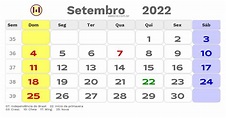 Calendário de setembro de 2022 com feriados nacionais fases da lua e ...
