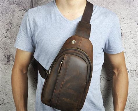 Cool Brown Mens Leather Chest Bags Sling Bag One Shoulder Backpack For