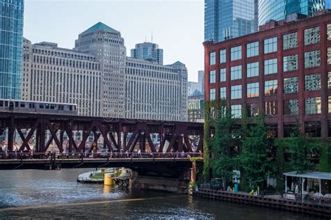 Morning Rush Hour At Lake Street Bridge Over Chicago River Where El