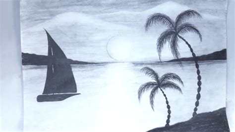 How To Draw A Beach Pencil Drawing Step By Step Ttropical Landscape