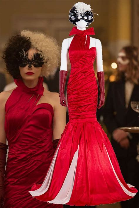 Cruella De Vil Emma Stone Red Dress Cosplay Costume Takerlama B