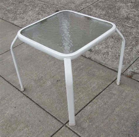 Flash furniture 28'' square tempered glass metal table with black rattan edging. UHURU FURNITURE & COLLECTIBLES: SOLD Glass-Top Patio End ...