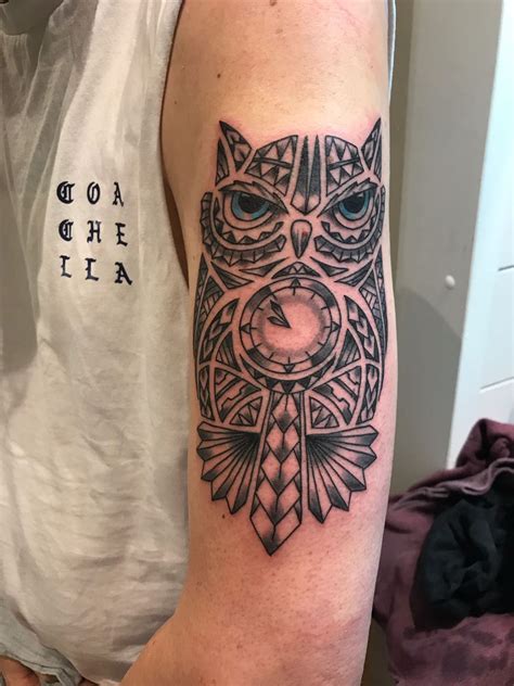 Maori Owl Tattoo With Birth Time Owl Tattoo Tattoos Skull Tattoo