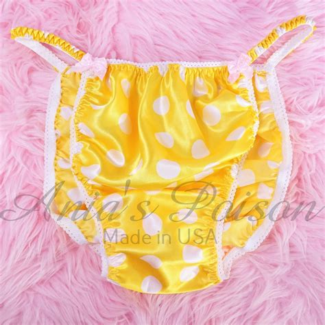 Sissy Satin Panties Ania’s Poison Yellow White Polka Dot Shiny 100 Polyester String Bikini