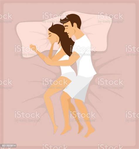Couple Sleeping Hugging In Bed Top View Vector Illustration Stock