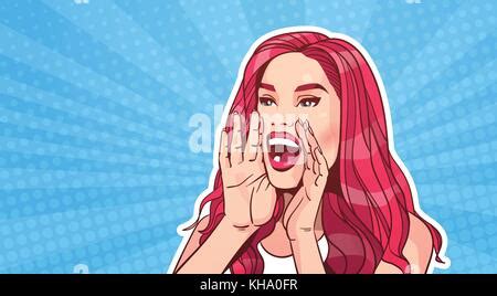 Beautiful Woman Screaming Vector Illustration In Style Comic Pop Art