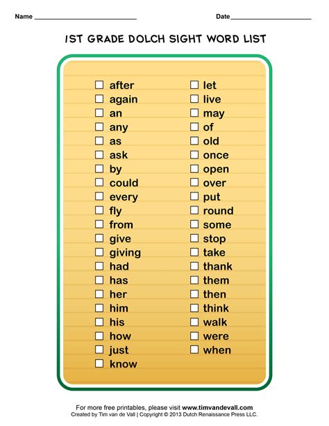 Dolch Sight Words Printable