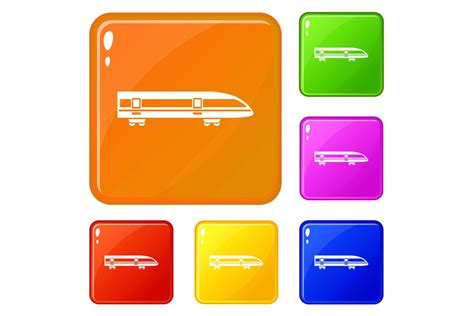 Modern High Speed Train Icons Set Vector Color By Ylivdesign