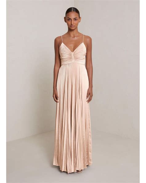 A L C Aries Satin Pleated Dress In Natural Lyst