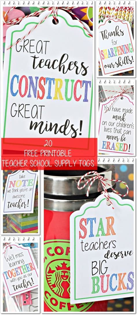 Here are four awesome gift ideas and free student gift tag printables to accompany each gift. 20 FREE printable teacher school supply tags perfect for ...