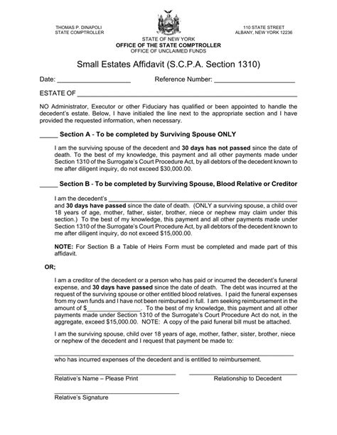 New York Small Estates Affidavit Form Fill Out Sign Online And Download Pdf Templateroller