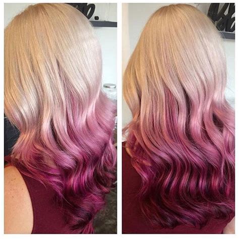 Blonde With Cranberry Pink Ombre Dip Dyed Hair Credits To