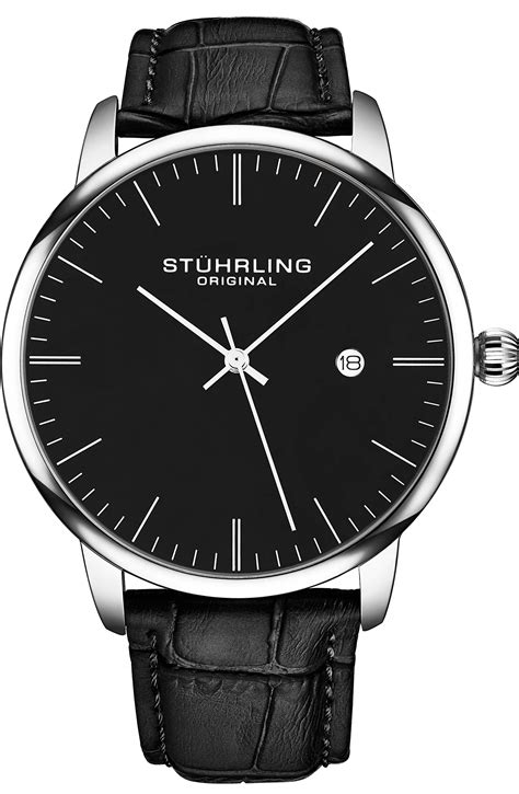 Buy Stuhrling Originalmens Black Watch Calfskin Leather Strap Classic