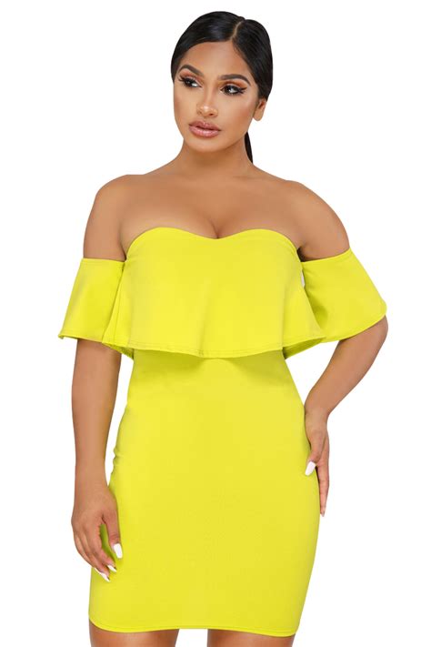 Yellow Off The Shoulder Ruffle Mini Dress Lc220344yellow 999
