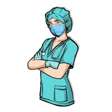 Female Nurse Wearing Surgery Mask Premium Vector