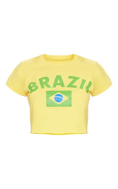 Brazil Slogan Yellow Crop T Shirt Tops Prettylittlething