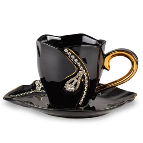 Personalized Luxury Ts China Coffee Set Advanced Diamante Tea Mugs